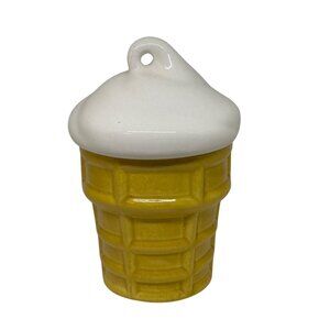 VTG Yellow Ceramic Ice Cream Cone Jar White Swirl Lid Kitchen Decor Perfect Gift